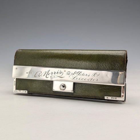 1898 英國古董純銀裝飾小號皮革皮夾零皮夾 GH James & Co